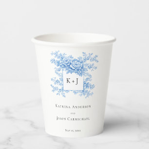 Chinoiserie-Hochzeitsblumen-Monogramm Elegant Pappbecher