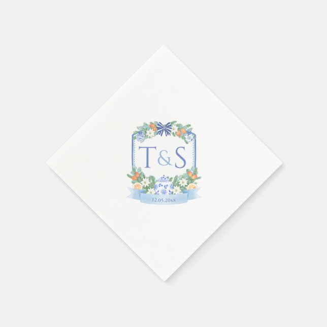 Chinoiserie Holidays Paares Wappen Hochzeitsfeier Serviette (Ecke)