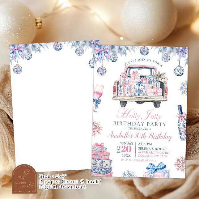 Chinoiserie Holly Jolly Adult Birthday Party Einladung (Von Creator hochgeladen)