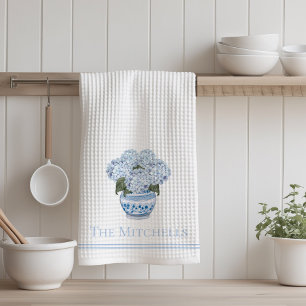 Chinoiserie Hortensien Blumen Blau Geschirrtuch