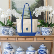 Chinoiserie Ingwertopf mit blauem Schleifenkontras