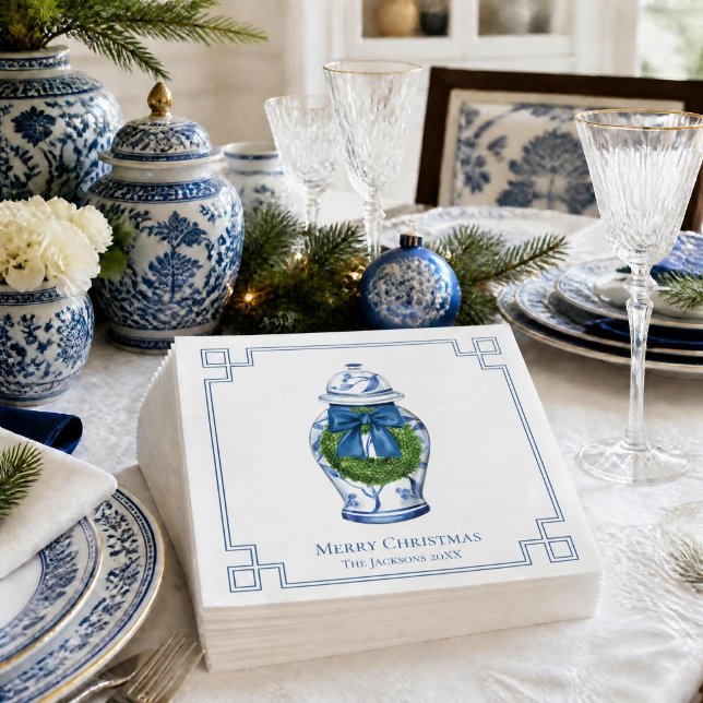 Chinoiserie Ingwertopf mit Weihnachtskranz  Serviette (Chinoiserie Ginger Jar Paper Napkins)