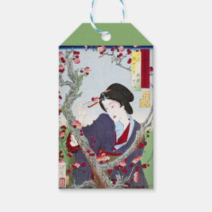 Chinoiserie Japanische Dame & rote Kirschblüte Geschenkanhänger