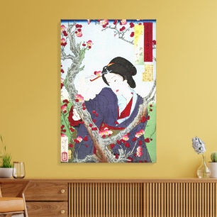Chinoiserie Japanische Dame & Rote Kirschblüte Leinwanddruck