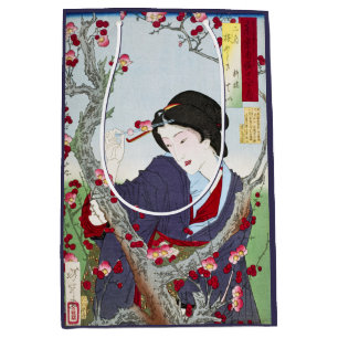 Chinoiserie Japanische Dame & rote Kirschblüte Mittlere Geschenktüte
