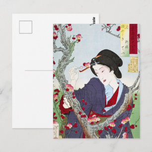 Chinoiserie Japanische Dame & Rote Kirschblüte Postkarte