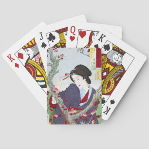 Chinoiserie Japanische Dame & rote Kirschblüte Spielkarten