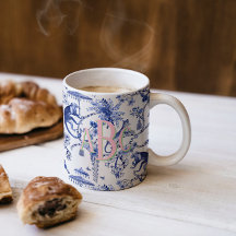 Chinoiserie Jungle Toile | Blau-Weiß-Monogramm