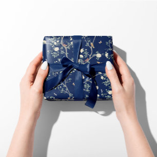 Chinoiserie Kamelien Gartenwind Blau Geschenkpapier Set