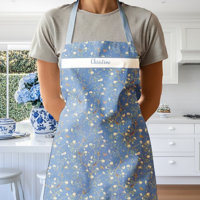 Chinoiserie-Kameliengarten auf blauem Apron Schürze (Camellia Garden Breeze Blue Apron)