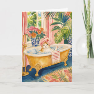 Chinoiserie-Katz-Maximalist-Badegruss Karte