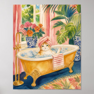 Chinoiserie-Katze Maximalist Badzeit Poster