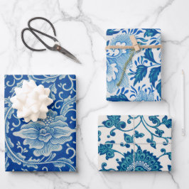 Chinoiserie Klassisches Chinesisches Blumenblau We Geschenkpapier Set