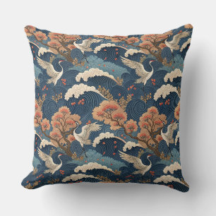 Chinoiserie-Kranich- und Kirschblüten-Japanisches Kissen