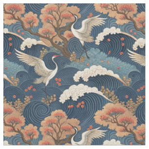 Chinoiserie-Kranich- und Kirschblüten-Japanisches Stoff