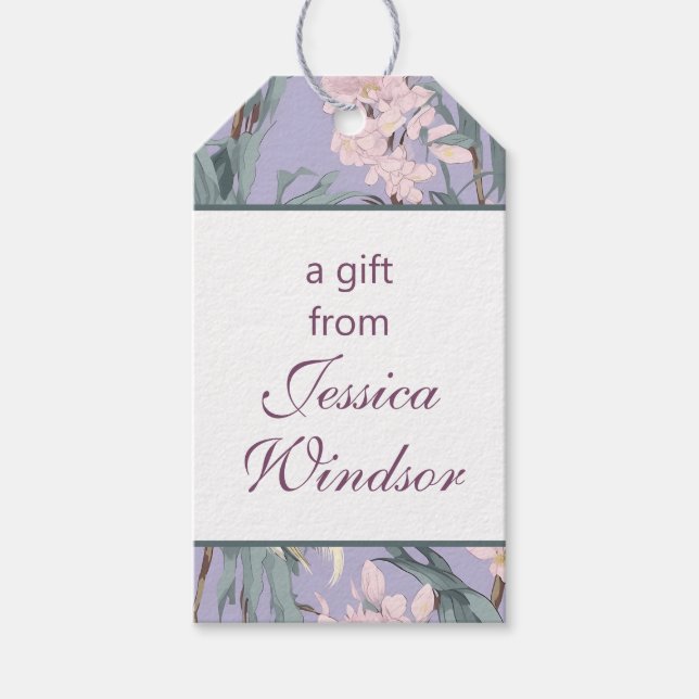 Chinoiserie Lavender Floral Egret Geschenkanhänger (Vorderseite)