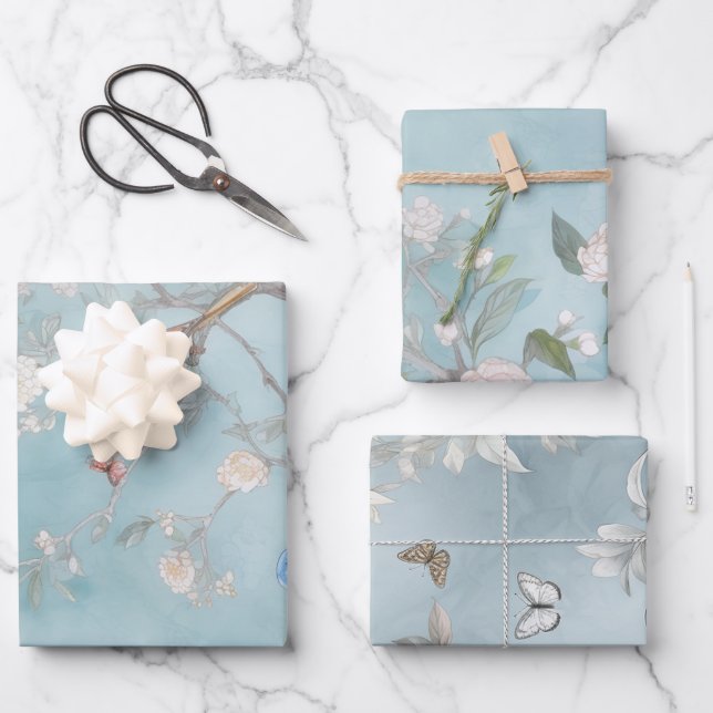 Chinoiserie Leichte Aquamarine und Blues Set Geschenkpapier Set (Vorderseite)