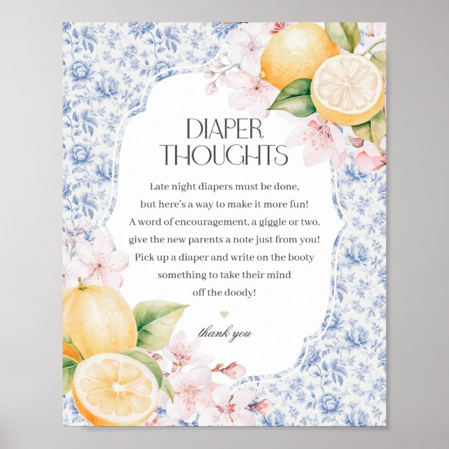 Chinoiserie Lemon Tea Diaper Gedanken Kinderdusche Poster (Vorne)