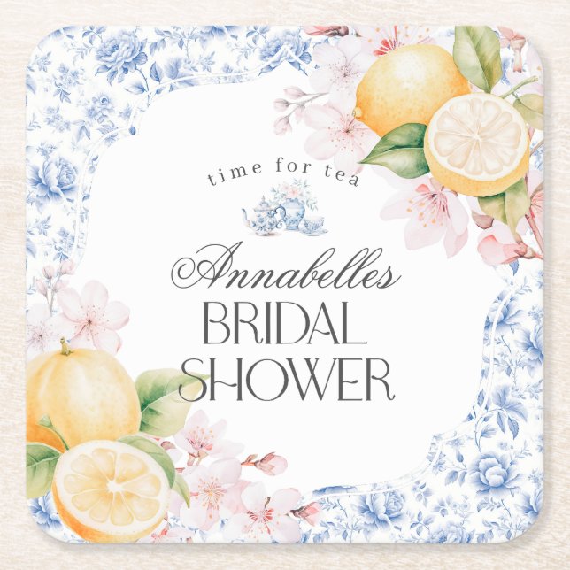 Chinoiserie Lemon Tea Party Brautparty Dekoration Rechteckiger Pappuntersetzer (Vorderseite)