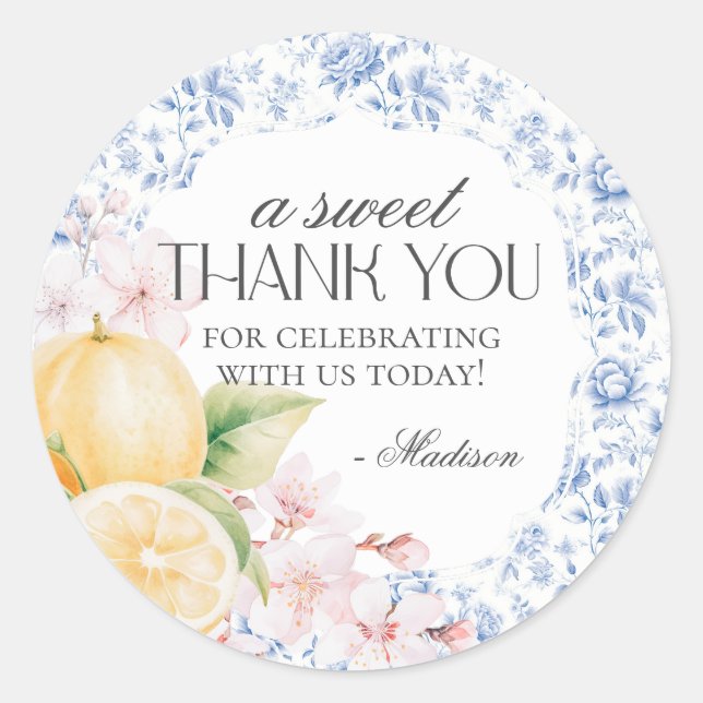 Chinoiserie Lemon Tea Party Floral Favor Sticker (Devant)