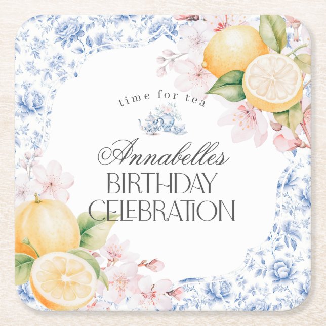 Chinoiserie Lemon Tea Party Tischtennis Rechteckiger Pappuntersetzer (Vorderseite)