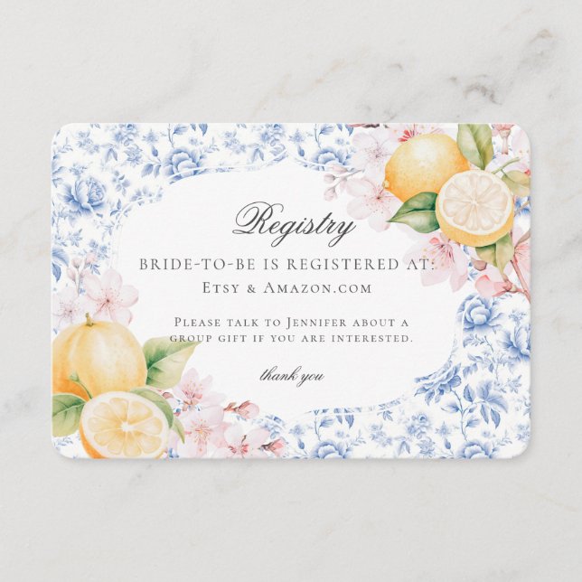 Chinoiserie Lemon Teezeremonie Brautparty Begleitkarte (Vorderseite)