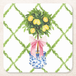 Chinoiserie Lemon Topiary With Pink Bow Rechteckiger Pappuntersetzer
