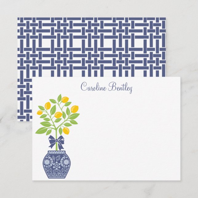 Chinoiserie Lemon Tree Personalisierte Mitteilungs Dankeskarte (Vorne/Hinten)