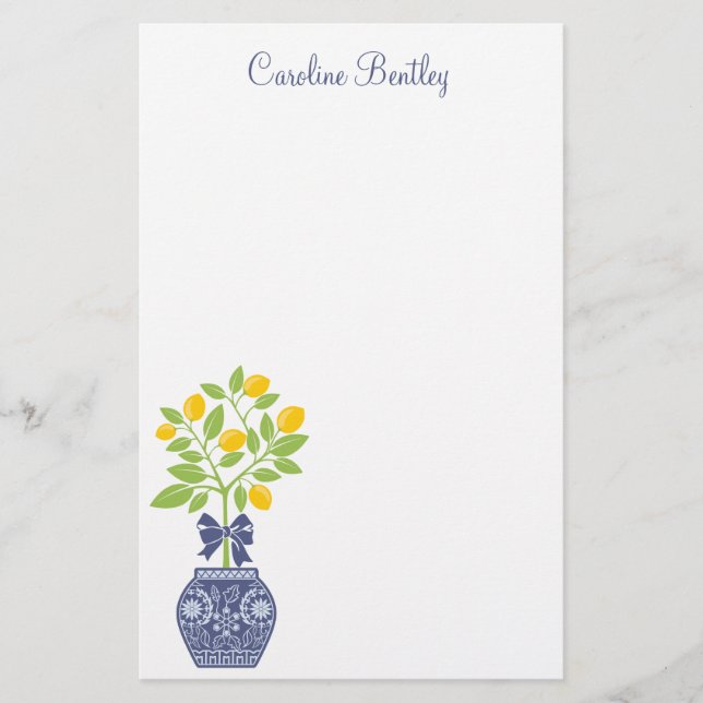 Chinoiserie Lemon Tree Personalisiertes Geschirr Briefpapier (Vorderseite)