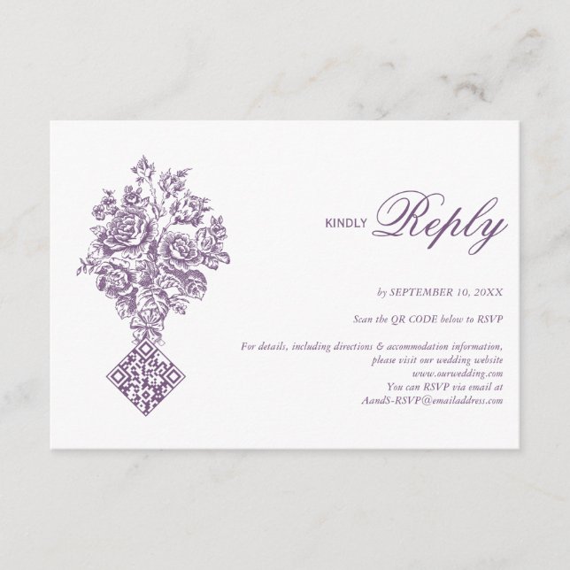 Chinoiserie Lila Bouquet Viktorianisch Wedding RSV Begleitkarte (Vorderseite)