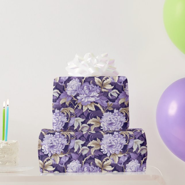Chinoiserie Lila Gold Blumengemälde Geschenkpapier (Partygeschenke)