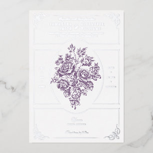 Chinoiserie Lila Rose Bouquet Viktorianische Hochz Folieneinladung