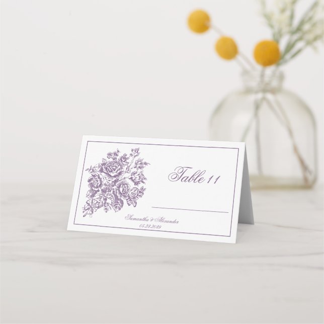 Chinoiserie Lila Rose Bouquet Viktorianische Hochz Platzkarte (Vorderseite)