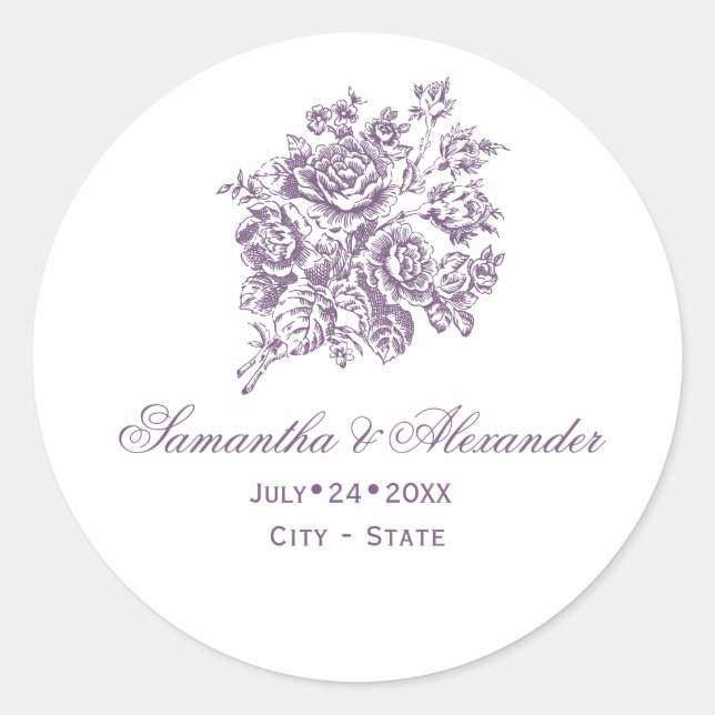 Chinoiserie Lila Rose Bouquet Viktorianische Hochz Runder Aufkleber (Vorderseite)