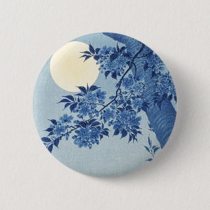 Chinoiserie Marineblaue Kirschblüte & Vollmond Button