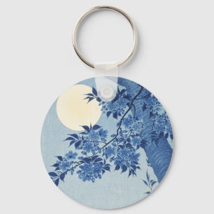 Chinoiserie Marineblaue Kirschblüte & Vollmond Schlüsselanhänger