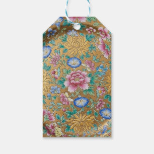 Chinoiserie Millefleur Blumen Gold Geschenkanhänger
