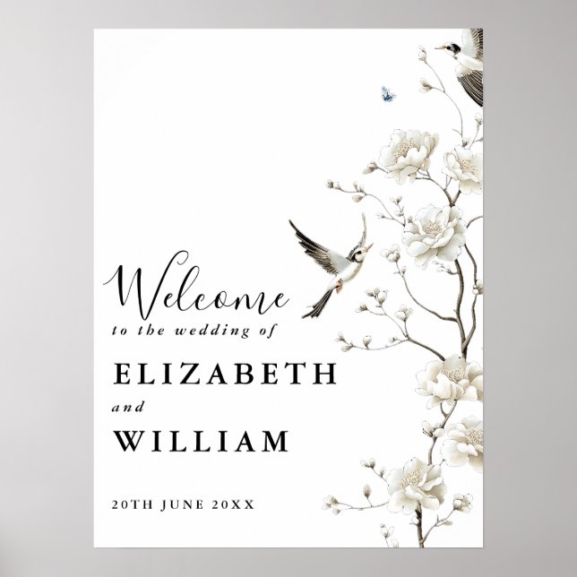 Chinoiserie moderne Floral Mariage Affiche de bien (Devant)