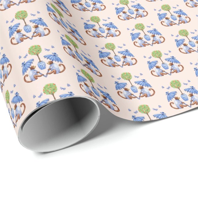 Chinoiserie Monkey Wrapping Paper Geschenkpapier (Rolleneckpunkt)