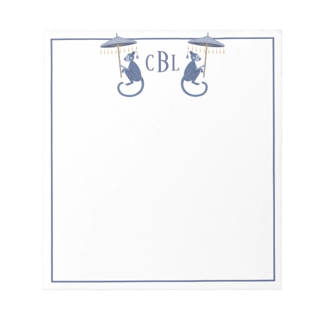 Chinoiserie Monkeys Mit Monogramm Notepad Notizblock (Vorderseite)