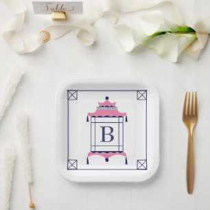 Chinoiserie Monogrammed Pagoda Party Plates Pappteller