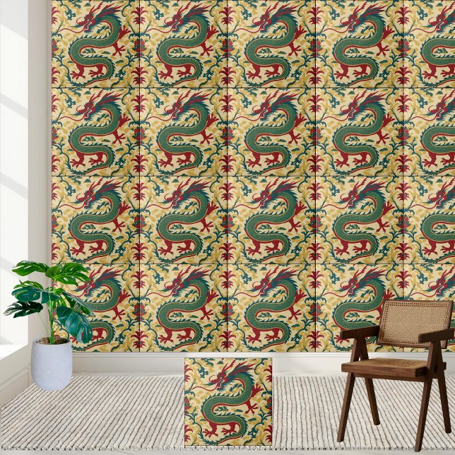 Chinoiserie Muster Tile Fliese (Chinese Dragon Chinoiserie Pattern Tile)