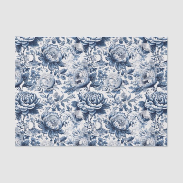 Chinoiserie Navy Blue White Peak Floral Decoupage Seidenpapier (Vorderseite)
