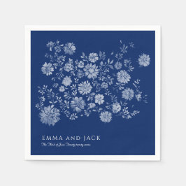 Chinoiserie Navy Blue Wildflower Bouquet Wedding Serviette
