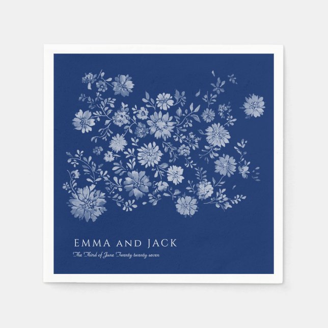 Chinoiserie Navy Blue Wildflower Bouquet Wedding Serviette (Vorderseite)
