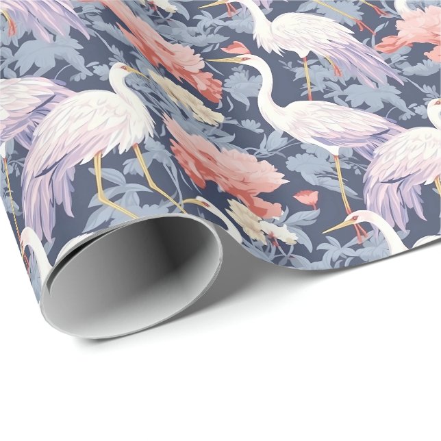 Chinoiserie Navy Floral Egret Geschenkpapier (Rolleneckpunkt)