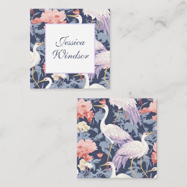 Chinoiserie Navy Floral Egret Geschenkvorschrift Mitteilungskarte (Vorne/Hinten)