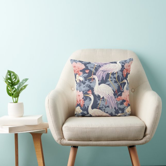 Chinoiserie Navy Floral Egret Kissen (Stuhl )
