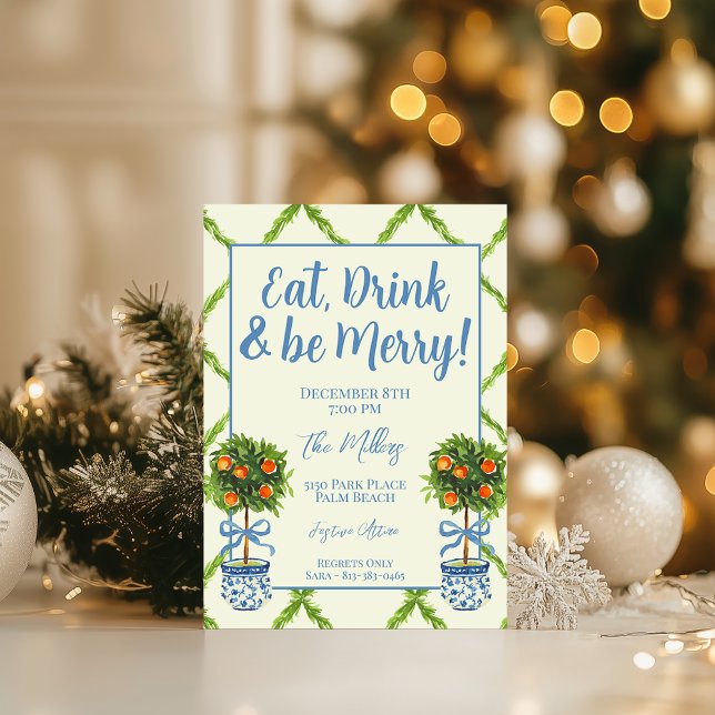 Chinoiserie Orange Citrus Topiary Weihnachts-Party Einladung (Von Creator hochgeladen)