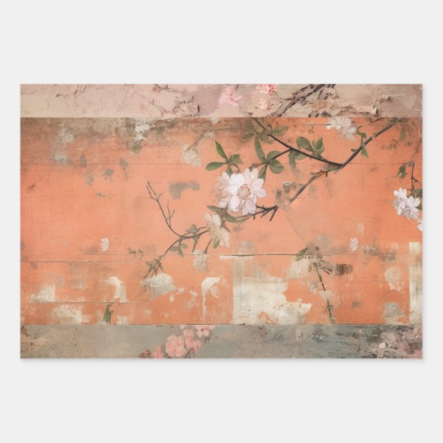 Chinoiserie Orange Sherbet Collage Geschenkpapier Set (Vorderseite)